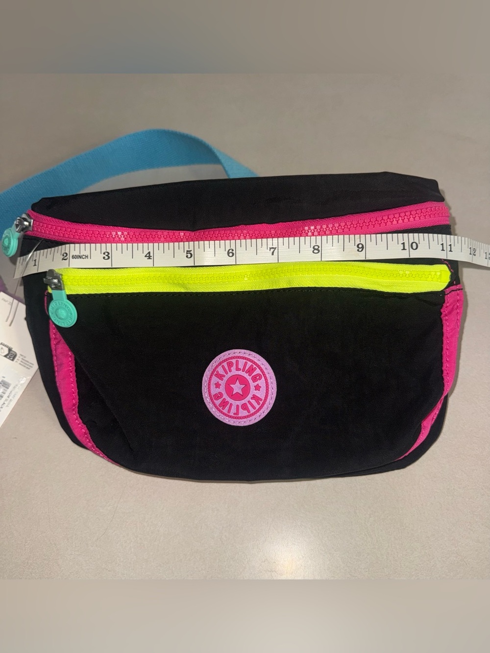 NWT Kipling Yasemina Fanny Pack Sling Bag Black Neon Yellow Pink - Picture 4 of 6